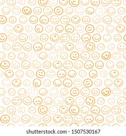 Smile icon. Many smiles. Vector seamless pattern. Customized color. For printing on fabric, postcards, social media post, advertising. Happy emotion, happy face, smiling face. Fun doodle background.
