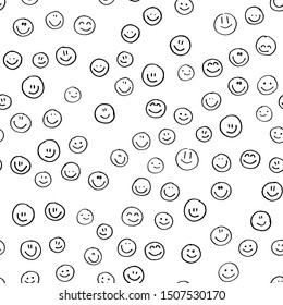 Smile icon. Many smiles. Vector seamless pattern. Customized color. For printing on fabric, postcards, social media post, advertising. Happy emotion, happy face, smiling face. Fun doodle background.
