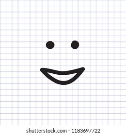 Smile icon on the exercise book background. Hand drawn happy face symbol. Smiley. Vector illustration.