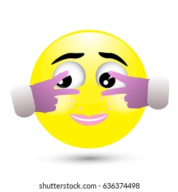 SMILE ICON on a white background. dance. Arrows around the eyes with hands. ILLUSTRATION FOR YOUR DESIGN.