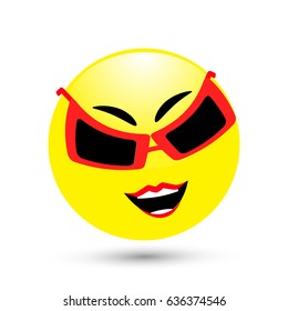 SMILE ICON on a white background. temptress In red glasses. ILLUSTRATION FOR YOUR DESIGN.