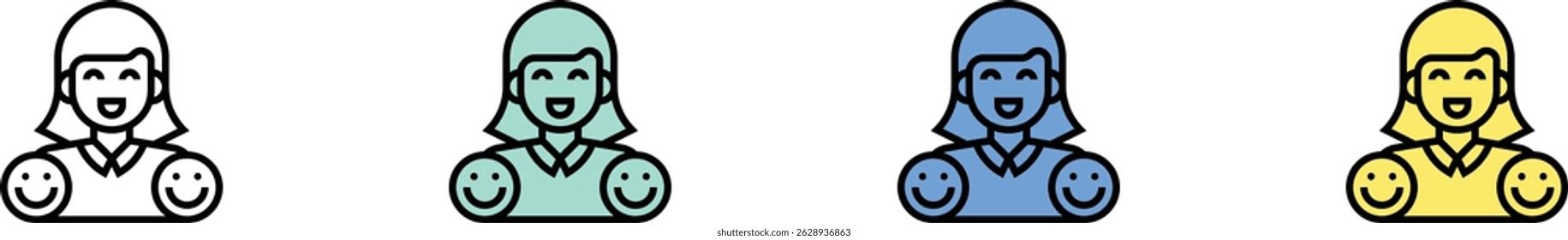 smile icon. Outline, Green, Blue and Yellow Style Design Isolated On White Background