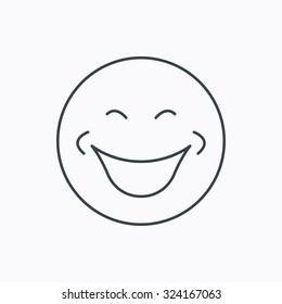 Smile icon. Positive happy face sign. Happiness and cheerful symbol. Linear outline icon on white background. Vector