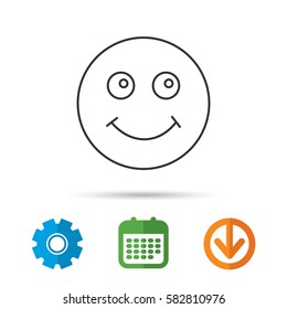 Smile icon. Positive happy face sign. Happiness and cheerful symbol. Calendar, cogwheel and download arrow signs. Colored flat web icons. Vector