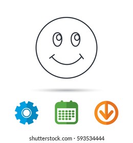 Smile icon. Positive happy face sign. Happiness and cheerful symbol. Calendar, cogwheel and download arrow signs. Colored flat web icons. Vector