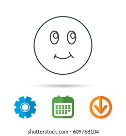 Smile icon. Positive happy face sign. Happiness and cheerful symbol. Calendar, cogwheel and download arrow signs. Colored flat web icons. Vector