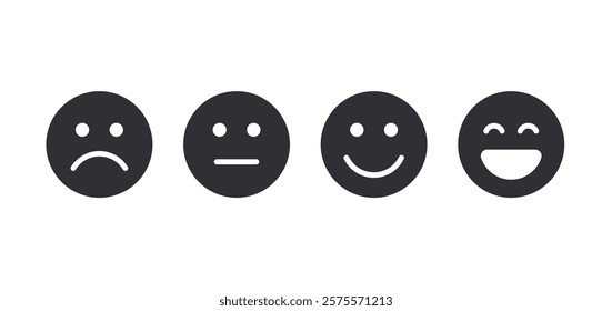 Smile icon. Profile icon. Happy smile. Emoticon face. Happy symbol. Face pictogram. Vector emoji. Good mood. Positive emoji. Ui elements. Smile sign. Smiley. Laugh. Happy emoji. Sad face. Mood icon.