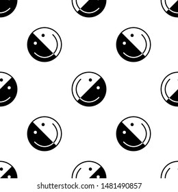Smile icon seamless pattern. White and black background. Abstract geometric shape texture. Design template for wallpaper,wrapping, textile. Vector Illustration