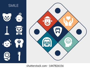 smile icon set. 13 filled smile icons.  Collection Of - Dental, Baby, Toothbrush, Tooth, Monas, Clown, Emotion, Sloth, Happiness