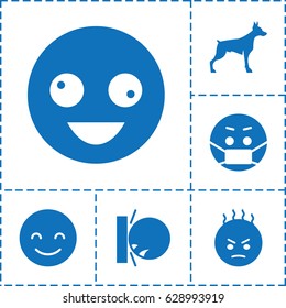 Smile icon. set of 6 smile filled icons such as dog, crazy emot, smiling emot