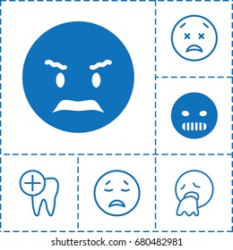 Smile icon. set of 6 smile filled and outline icons such as angry emot, dental care