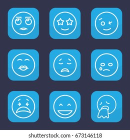 Smile icon. set of 9 outline smile icons such as laughing emot, wink emot