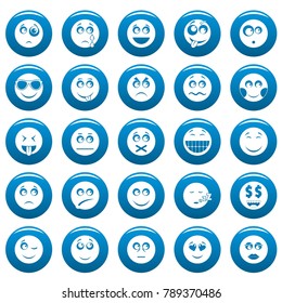Smile icon set blue. Simple illustration of 50 smile vector icons for web