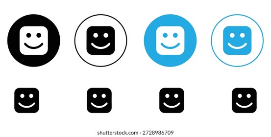 Conjunto de iconos de sonrisa. Cara feliz y colección de símbolo de emoticono cuadrado. Ilustración vectorial de estilo plano, silueta y contorno.

