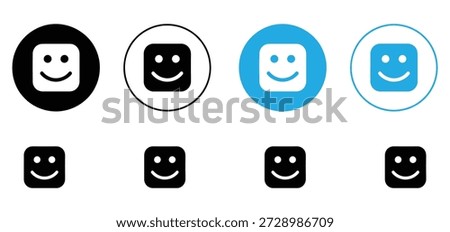 Smile icon set. Happy face and square emoticon symbol collection. Flat, silhouette and outline style vector illustration.

