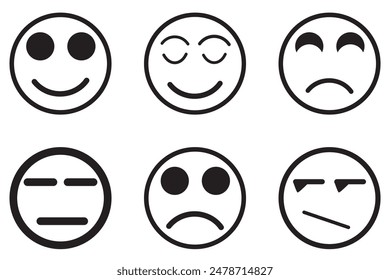 smile icon set illustration,  Set of Happy,  Disappointed and Sad Line Emoji Faces, feedback sign and symbol, Vector icon emoji set with all emotional faces, 