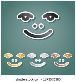 Smile icon. Set of metallic Icons with gray, gold, silver and bronze gradient with white contour and shadow at viridan background. Illustration.