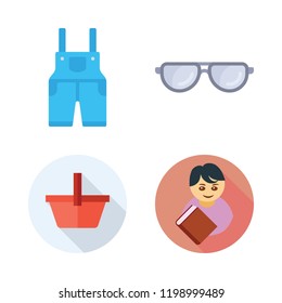 smile icon set. vector set about overall, upermarket, student and glasses icons set.