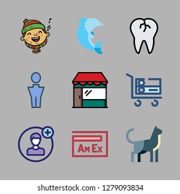smile icon set. vector set about american express, dolphin, trolley and shop icons set.