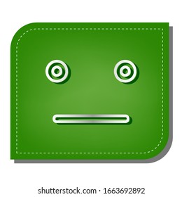 Smile icon. Silver gradient line icon with dark green shadow at ecological patched green leaf. Illustration.