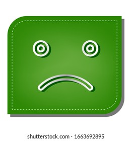 Smile icon. Silver gradient line icon with dark green shadow at ecological patched green leaf. Illustration.
