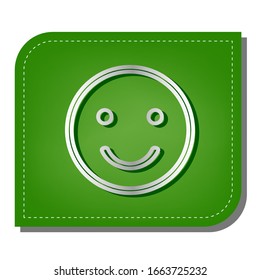 Smile icon. Silver gradient line icon with dark green shadow at ecological patched green leaf. Illustration.