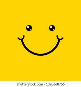 Smile icon. Smiling emoticon isolated icon on yellow background. Vector illustration flat design.