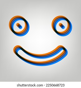 Smile icon. Stroked Icon in orange, azure and old lavender Colors at gray Background. Illustration.