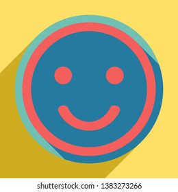 Smile icon. Sunset orange icon with llapis lazuli shadow inside medium aquamarine circle with different goldenrod shadow at royal yellow background.