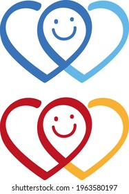 
Smile icon symbol with overlapping two hearts