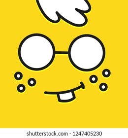 Smile icon template design. Botan smart emoticon vector logo on yellow background. Face line art style.