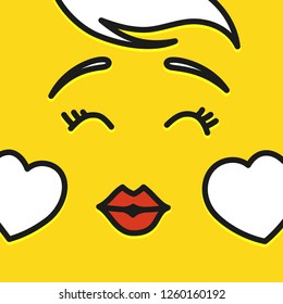Smile icon template design. In love emoticon vector logo on yellow background. Face line art style. Shows a tongue.