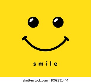 Smile icon template design. Smiling emoticon vector logo on yellow background. Face line art style