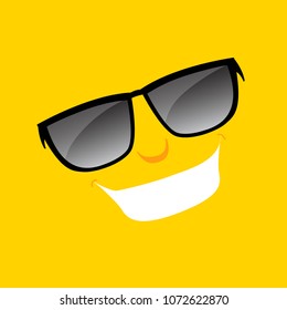 Smile icon template design. Smiling emoticon vector logo on yellow background. Face line art style
