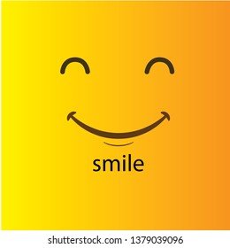 Smile icon template design. Smiling emoticon vector logo on yellow background. Face line art style - Vector