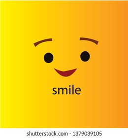Smile icon template design. Smiling emoticon vector logo on yellow background. Face line art style - Vector