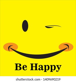 Smile icon template design. Smiling emoticon vector logo on yellow background. Face line art style
