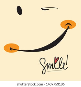 Smile icon template design. Smiling emoticon vector logo on yellow background. Face line art style