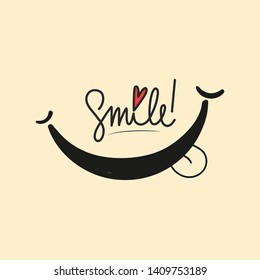 Smile icon template design. Smiling emoticon vector logo on yellow background. Face line art style