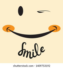 Smile icon template design. Smiling emoticon vector logo on yellow background. Face line art style