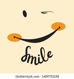 Smile icon template design. Smiling emoticon vector logo on yellow background. Face line art style