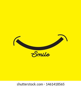 Smile icon template design. Smiling emoticon vector logo on yellow background. Face line art style - Vector