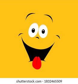 Smile icon template design. Smiling emoticon vector logo on yellow background. Face line art style