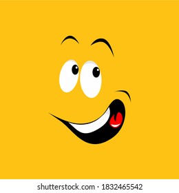 Smile icon template design. Smiling emoticon vector logo on yellow background. Face line art style