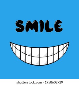 Smile icon template design. Smiling emoticon vector logo on blue background. Face line art style