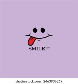 Smile icon template design. Smiling face vector logo on purple background. Face line art style
