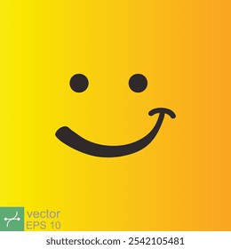 Design de modelo de ícone de sorriso. Logotipo de vetor emoticon sorridente sobre fundo amarelo. Estilo de arte da linha do rosto. Desenho de doodle engraçado, símbolo divertido, humor, conceito de alegria. EPS 10.