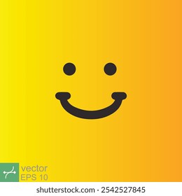 Smile icon template design. Smiling emoticon vector logo on yellow background. Face line art style. Funny doodle drawing, fun symbol, humor, joy concept. EPS 10.