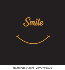 Smile icon template design. Smiling emoticon vector logo on black background. Face line art style text in yellow color which editable.