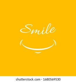 Smile icon template design.White vector isolated logo illustration on yellow background. Face line art style.